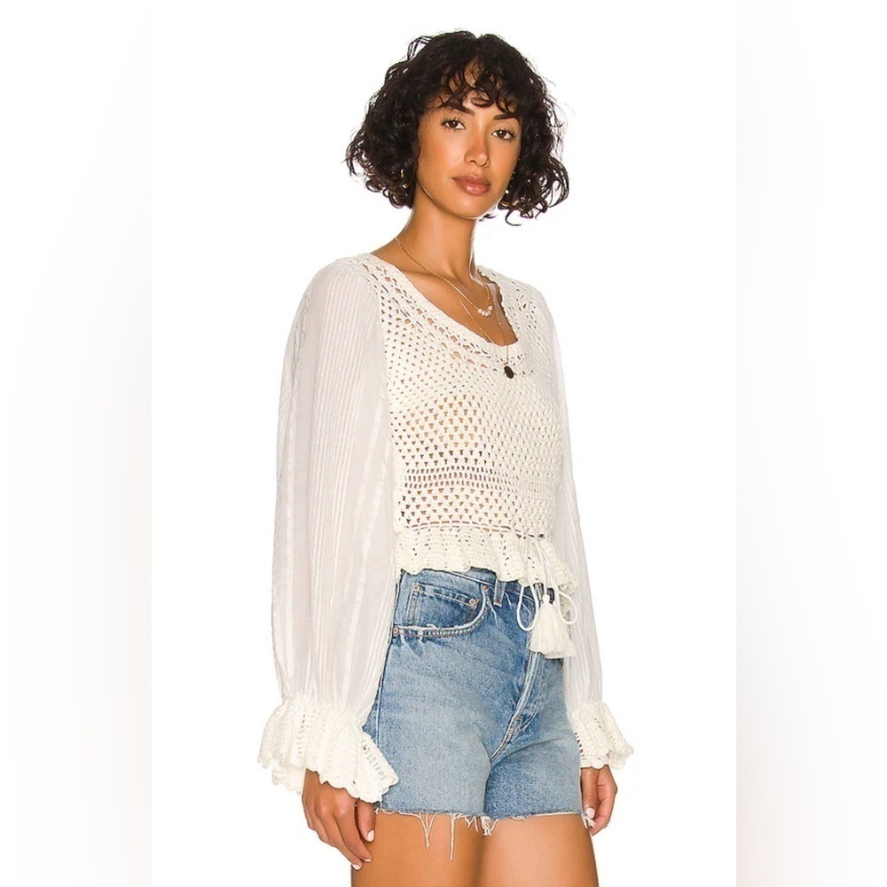 Free People Crochet Knot Festival Boho Top in Ivory